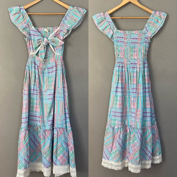LOVESHACKFANCY Coastal Preppy Emeka Maxi Dress Seersucker Plaid Gingham XS 0/2 - Picture 4 of 12